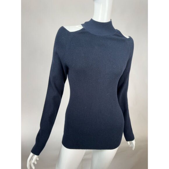 Catherine Malandrino Navy Cold Shoulder Ribbed Sweater Women XL Rayon/Polyester/ - Picture 11 of 16